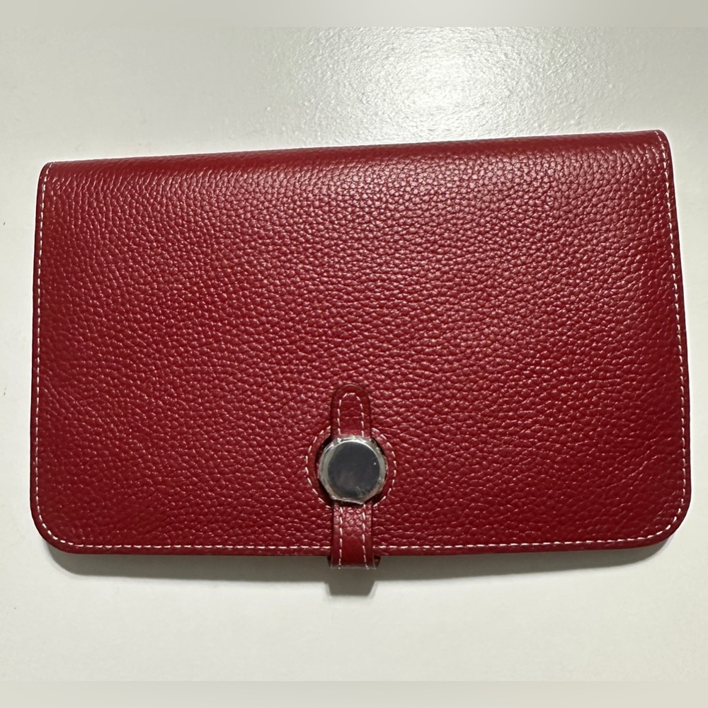 Red Pebbled Grain Genuine Leather Wallet Short Wallet
